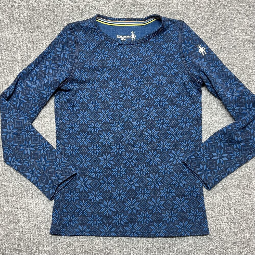Smartwool Shirt Womens Medium Blue Fair Isle Merino Wool Long Sleeve Thermal